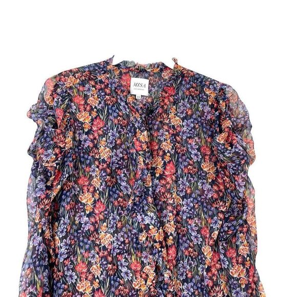 MISA Halima ruffle mini Dress in Augusta Floral Size XS chiffon button up violet - Picture 5 of 15